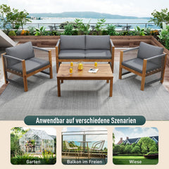Zepneiy Salon de Jardin, Salon de Jardin 4 Personnes, avec canapé, Table Basse et Coussins, Housse en Tissu déhoussable et Lavable, Noir (Coussins d'assise Inclus)