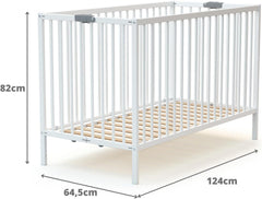 WEBABY - Lit bébé pliant 60x120cm Blanc | Bois massif | Dès la naissance |Confort de sommeil | Sommier à lattes | Compact | Transportable | Pliable |Gain de place | Lit de voyage