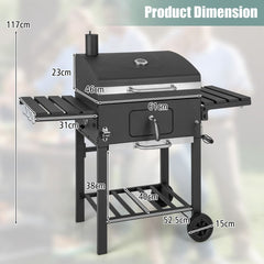 Barbecue à Charbon de Bois Portable avec 2 Tables d'Appoint Noir