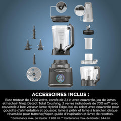 Ninja Detect Power Blender Processor Pro 3-en-1, mixeur 1200W, bol à mélanger, lame malaxeur, gobelet individuel, récipient, pétrir, mixer, hacher et mélanger, noir, TB401EU