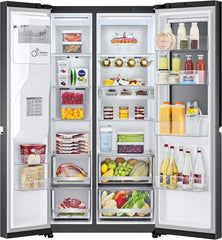LG GSXV91MCAF Réfrigérateur combiné - Side by Side, 635L, InstaView, Total No-Frost, Compartiment congélation, Distributeur d'eau et glace UVnano, Compresseur Inverter Linear, Wi-Fi, Noir, Classe F