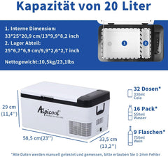 Alpicool LGMP8 8L Glaciere Portable Réfrigérateur Voiture Camping Congélateur 12/24V Mini Frigo pour Maison, Bureau ou Pique-Nique en Plein Air/ -20 à 20℃(Batterie Non Incluse)