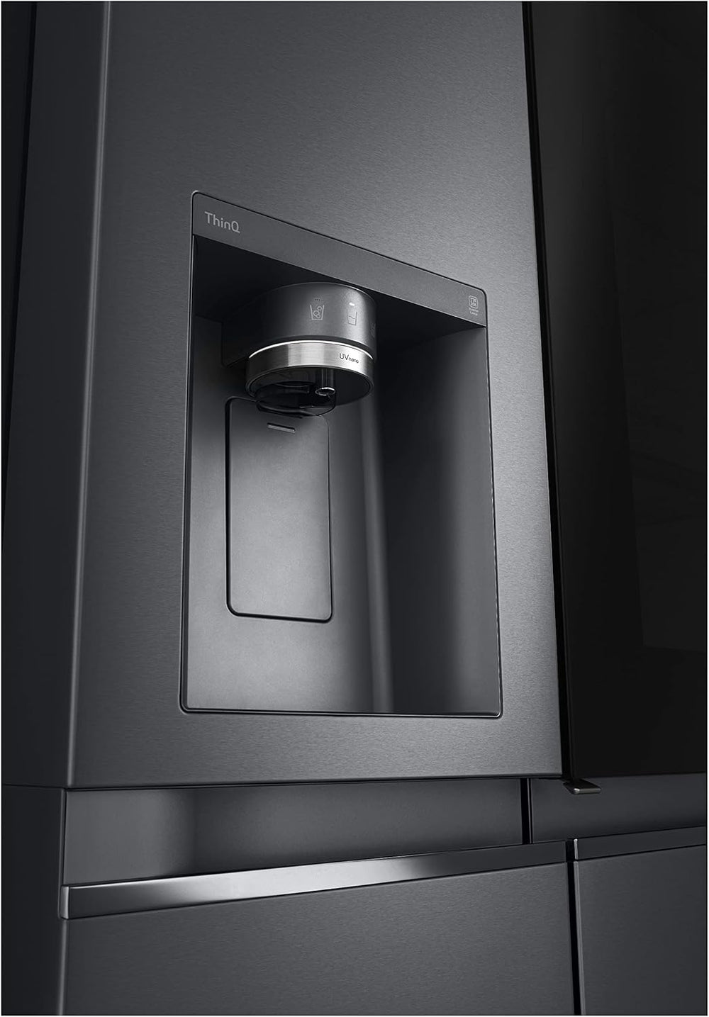 LG GSXV91MCAF Réfrigérateur combiné - Side by Side, 635L, InstaView, Total No-Frost, Compartiment congélation, Distributeur d'eau et glace UVnano, Compresseur Inverter Linear, Wi-Fi, Noir, Classe F