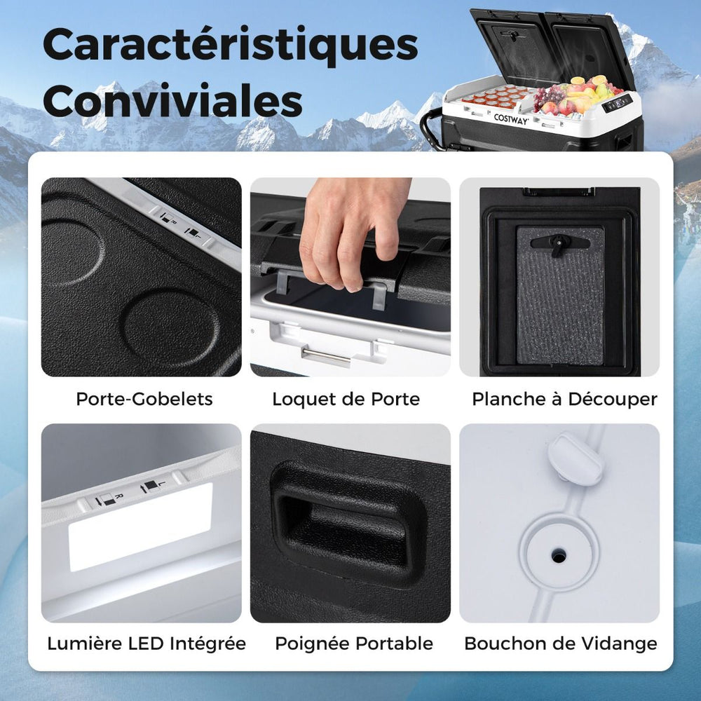 Glacière Électrique Portable Double Zone 40L Réfrigérateur de Voiture 12 V à Compresseur -20℃ ~ 2012/24V CC et 100-240V CA Noir -