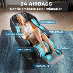 HealthRelife Fauteuil de Massage pour Tout Le Corps - Chaise de Massage Intelligente Zero Gravity - Mains robotiques 3D avec Rail SL - Fauteuil de Relaxation Bluetooth - Noir