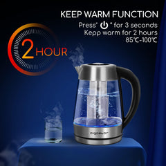 Aigostar Cris - Bouilloire en verre Température Réglable 2200W, 1.7L. Thermostat Réglable (60 à 100ºC) et fonction maintien au chaud, Filtre à thé amovible, éclairage LED de couleurs, Sans BPA.