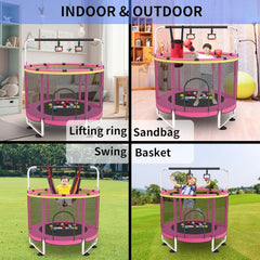 Trampoline pour Enfants, Trampoline réglable pour bébé avec Panier de Basket-Ball, Trampoline intérieur et extérieur de 200 kg avec enclos