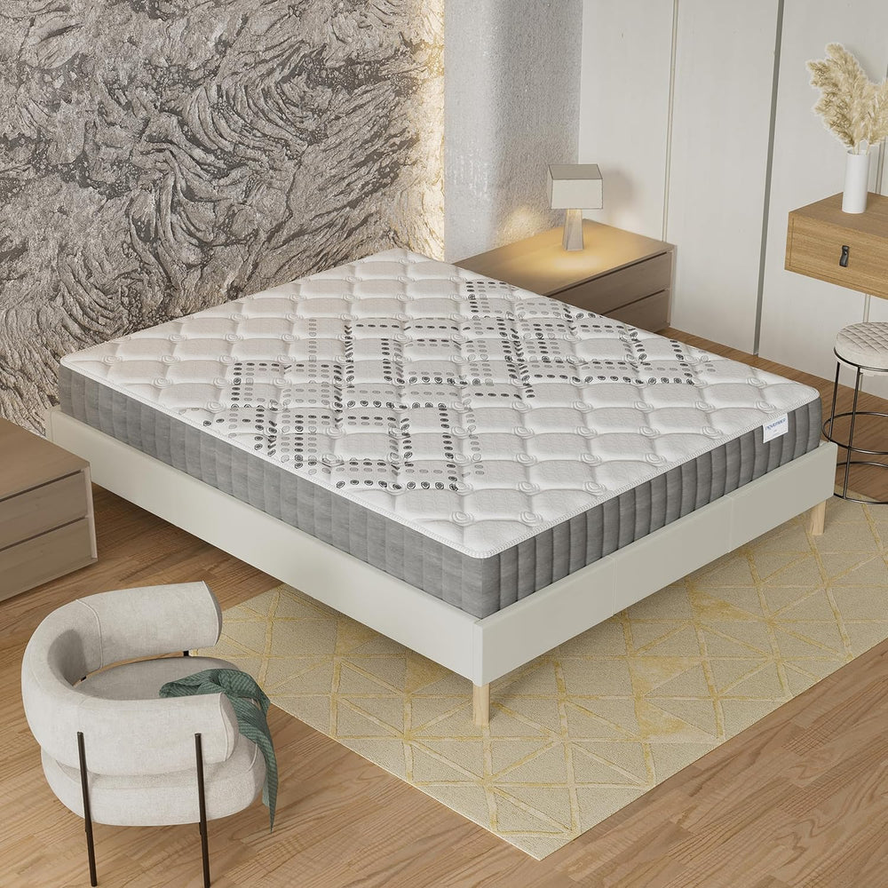 November- Matelas Eliha 120x190cm- Technologie Hybrid: Ressorts ensachés + Mousse HDensité-Épaisseur 20cm- Soutien Tonique & indépendance de Couchage- Label SANITIZED(Anti bactérien/acarien)
