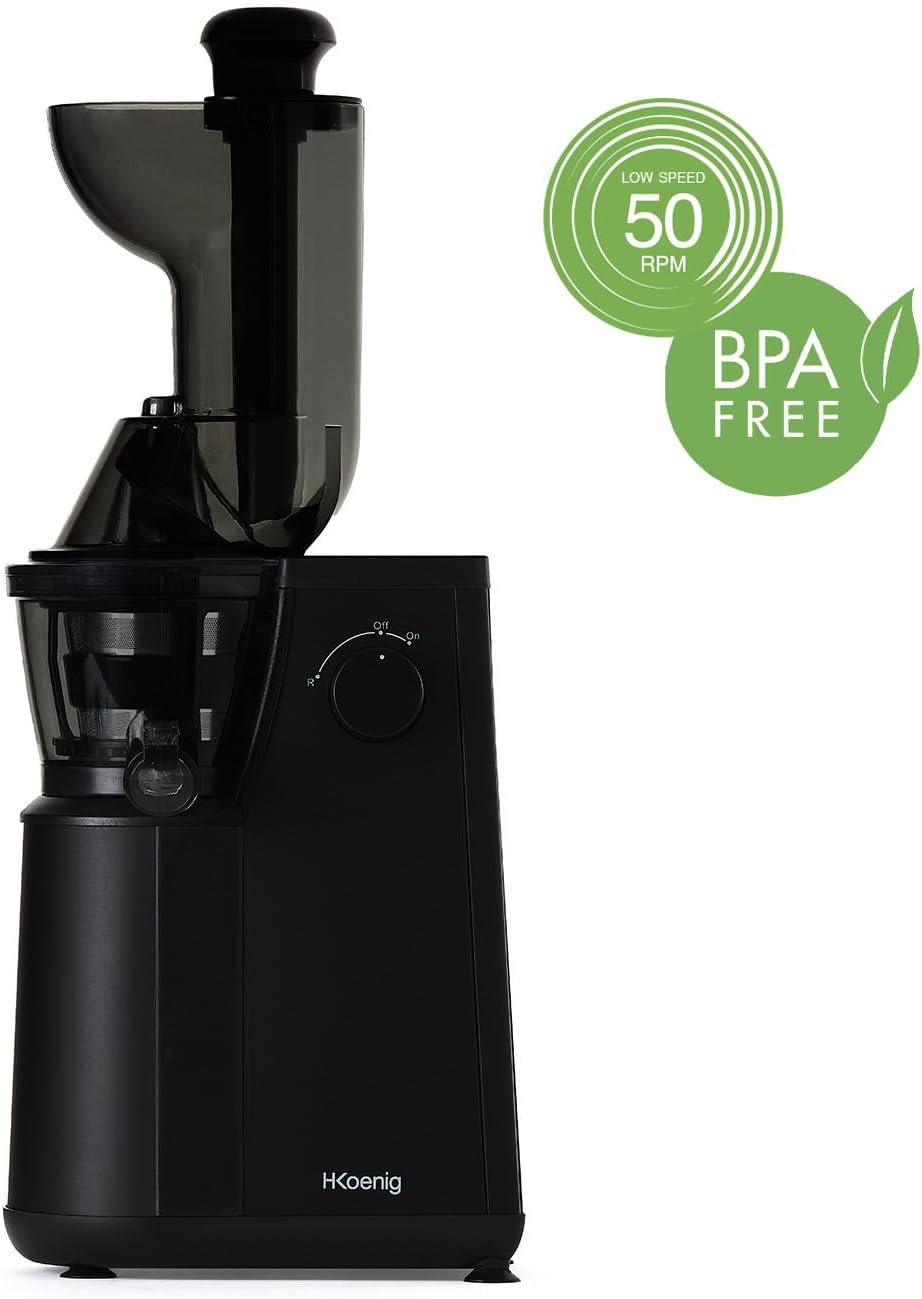H.Koenig GSX12 Vertical Juice Extractor Stainless Steel Black, Fruit and Vegetable Juice, BPA Free, 82 mm Wide Mouth, Soft Pressure, 1 Litre, 400 W