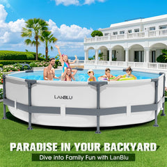 LanBlu Piscine Tubulaire Ronde 300 x 300 x 76cm, Piscine Hors Sol Ronde avec Matériau Anti-Crevaison, Grande Piscines Steel Frame Adulte Vidange Rapide, Piscines Tubulaire Jardin pour Toute la Famille