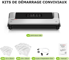 Bonsenkitchen Machine Sous Vide Alimentaire - Appareil de Mise Sous Vide pour La Cuisson Sous Vide et La Conservation des Aliments Frais, Y 40 Compris Les Sacs Sous Vide