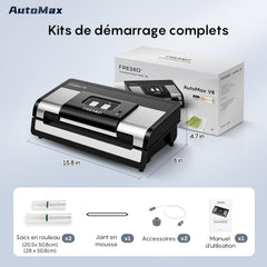 FRESKO Automatic Vacuum Sealer Machine, 140 Watts, Hands-Free Vacuum Machine, Dry/Wet Detection, 2 Roll Bag, Built-in Cutter and Bag Storage (AutoMax V8)