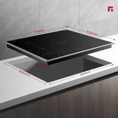 GASLAND IH774BFB Plaque de Cuisson Induction encastrable 77 cm, 4 foyers avec cadre en inox, zone spéciale BBQ, PowerBoost, 7000W (Poêle non incluse)