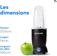 Nutribullet Pro 1200, Blender électrique, Broyeur, Smoothie Blender, Blender multifonctions, puissance 1200w, verres 700ml et 900ml, noir, NB120MB