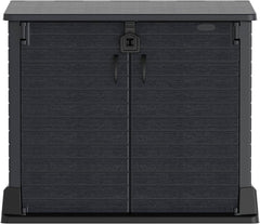 Duramax StoreAway 1200L Plastic Garden Shed/ Flat Lid, Outdoor Storage Shed, Wheelie Bin Hideaways, Wheelie bin box, Durable Construction, Ideal for Bikes, BBQs & 2x 240L Bins, 145x85x125 cm, Brown