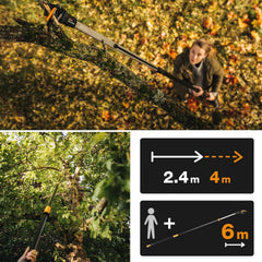 Fiskars Coupe-Branches Multifonctions Télescopique, pour Bois vert et Rameaux, Revêtement antiadhésif, Lame en acier/manche en aluminium, longueur 2,4 - 4 m, noir/orange, UPX86, 1023624