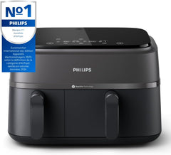 Philips Air Fryer 3000 Series Double Basket - Healthy, Fast and Versatile Cooking, 9 Litre Capacity, Touch Screen, Two Drawer Design (NA350/00)