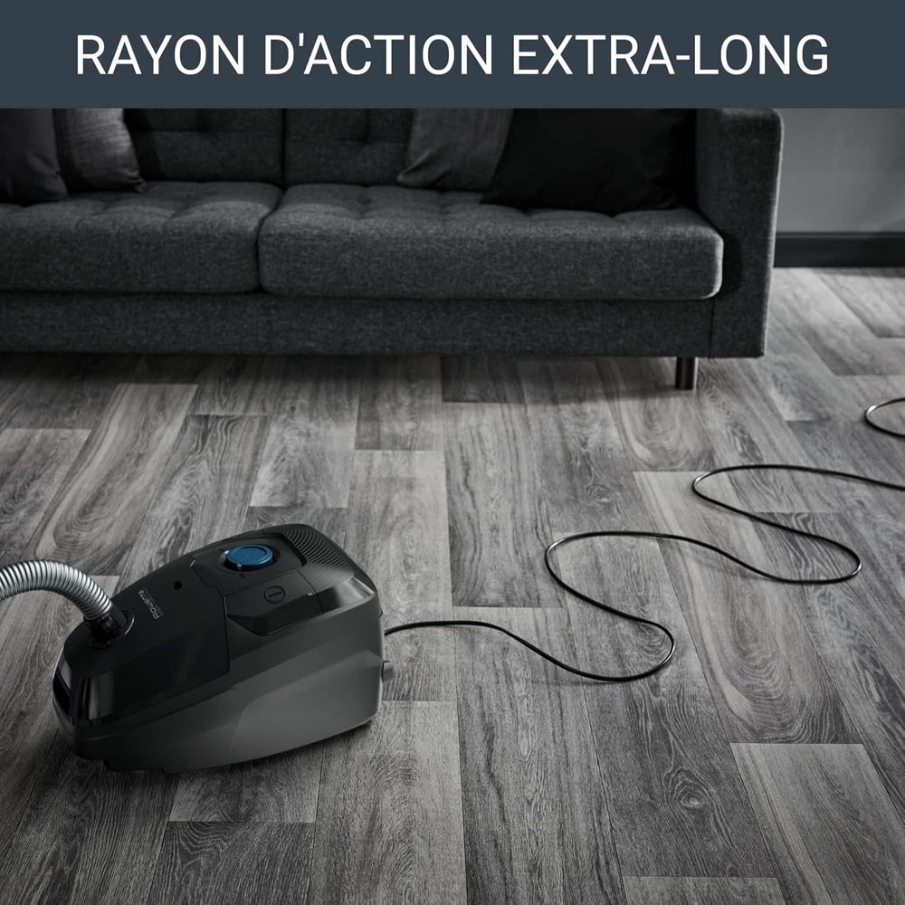 Rowenta Green Force Max Silence Vacuum Cleaner with Bag, 900 W Max, High Filtration, Quiet, Eco-Responsible, Made in France, Black/Aluminium RO6136EA