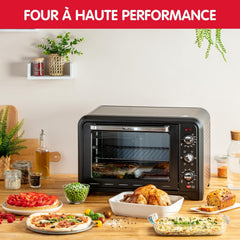 Moulinex Four électrique 39 L, 7 modes de cuisson, Chaleur tournante, Thermostat réglable jusqu’à 240° C, Tournebroche, Minuteur 120 min, Grille réversible, Optimo noir OX485810