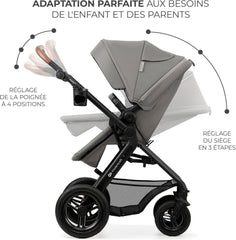 Kinderkraft MOOV2 Poussette 3 en 1, Système de voyage de la naissance à 27 kg, Siège auto Mink PRO I-Size inclus, Capote extensible avec filtre UPF50+, Accessoires pratiques, Gris