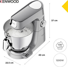 Kenwood Titanium Chef Baker KVC65.001WH, Pastry Robot with Integrated Scales, Including 3-Piece Pastry Set, Spatula & Splash Protection, 1200 W, White