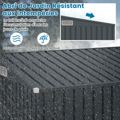 Abri de Jardin Extérieur Abri à Outils de Jardin avec 2 Portes Design Incliné Aérations Cadre en Métal Galvanisé 235x117x185cm Gris Foncé