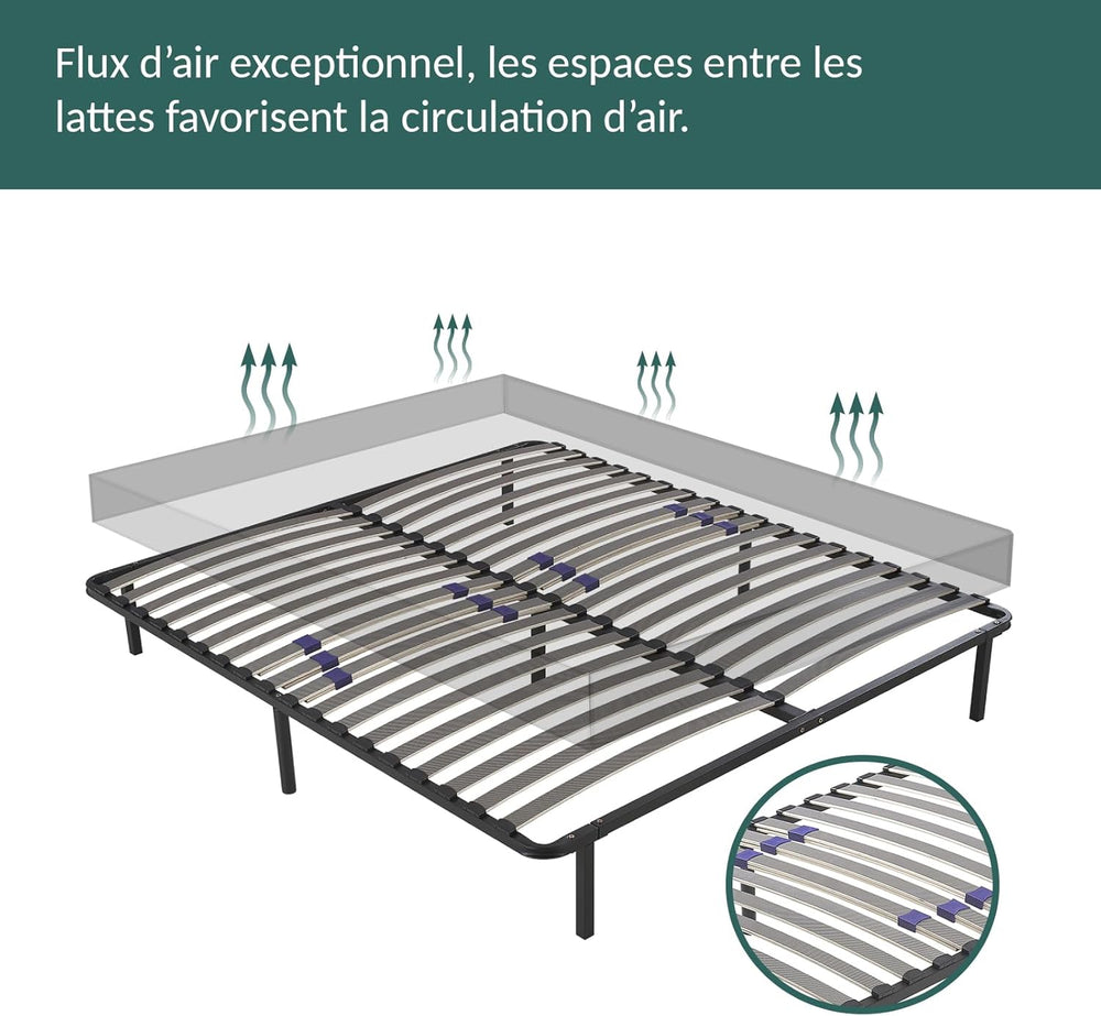 SAMPUR - Sommier Essentiel 140x190 cm | Résistant et Confortable | 7 Pieds Inclus | Lattes réglables | Cadre métal laqué époxy | Sommier 1 ou 2 Personnes | Montage Rapide et Facile