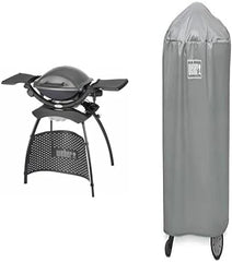 Weber Q1400 Barbecue électrique avec support, surface de cuisson 43 x 32 cm, nomade, grille en fonte émaillée divisée en 2 parties, couvercle et cuve en fonte d'aluminium - Gris foncé (52020853)