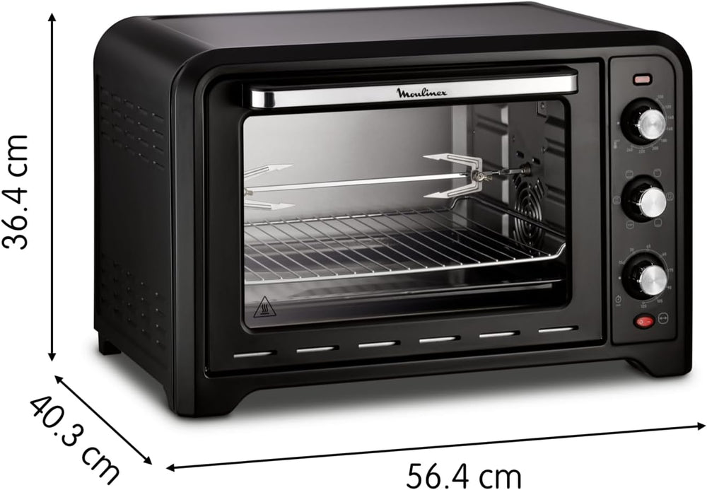 Moulinex Oven, 33 L, Rotating heat, Advanced convection, 6 cooking modes, Thermostat adjustable up to 240°C, Timer 120 min, Reversible grill, Silicone oven mitts, Optimo Black OX464811