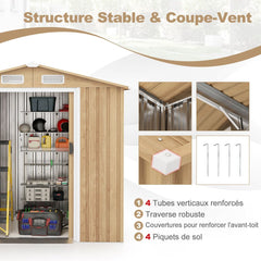 Abri de Jardin 2.3㎡ en Acier Galvanisé Anti-UV 196x142x186cm Cabane de Jardin Exterieur 3.7m³ avec Porte Coulissante Rampe Naturel