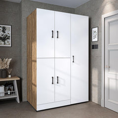 ROOMART Dora - Armoire de machine à laver - Pour sèche-linge et machine à laver - En 4 couleurs - Avec portes et panneau coulissant - Blanc - Chêne blanc - Chêne anthracite - Chêne blanc (chêne blanc)