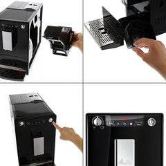 Melitta Caffeo Solo Noir Pure Black, Machine à Café à Grains avec Broyeur et Système d'Extraction des Arômes, Affichage LED, Mode 1 à 2 Tasses, Cafetière Expresso, Automatique, E950-222, 1400W