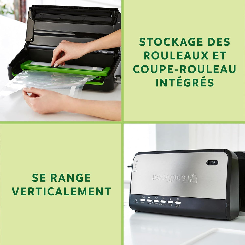 FoodSaver FFS005X Machine sous Vide avec Compartiment de Rangement pour Rouleau et Cutter, Fonction Pulse pour Aliments Fragiles, Inclus Accessoires et Sacs de Mise sous Vide Assortis