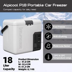 Alpicool LGMP8 8L Glaciere Portable Réfrigérateur Voiture Camping Congélateur 12/24V Mini Frigo pour Maison, Bureau ou Pique-Nique en Plein Air/ -20 à 20℃(Batterie Non Incluse)