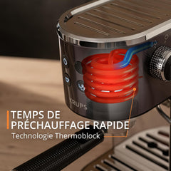Krups Virtuoso+, Machine expresso, Machine a cafe à pompe, expresso machine a cafe moulu ou dosettes, 15 bars, Inox, Buse vapeur, Espresso et cappuccino, XP444G10
