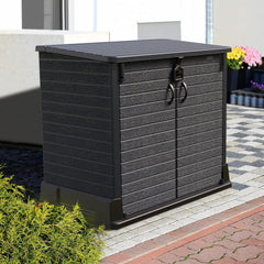 Duramax StoreAway 1200L Plastic Garden Shed/ Flat Lid, Outdoor Storage Shed, Wheelie Bin Hideaways, Wheelie bin box, Durable Construction, Ideal for Bikes, BBQs & 2x 240L Bins, 145x85x125 cm, Brown