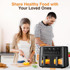 9L Dual Zone Air Fryer avec Fenêtre de Visualisation, Friteuse sans Huile avec 2 Tiroir, 9-in-1 Programmes de Cuisson, Écran Tactile, Fonction Rendez-vous, Faible en Grasses, Va au Lave-vaisselle