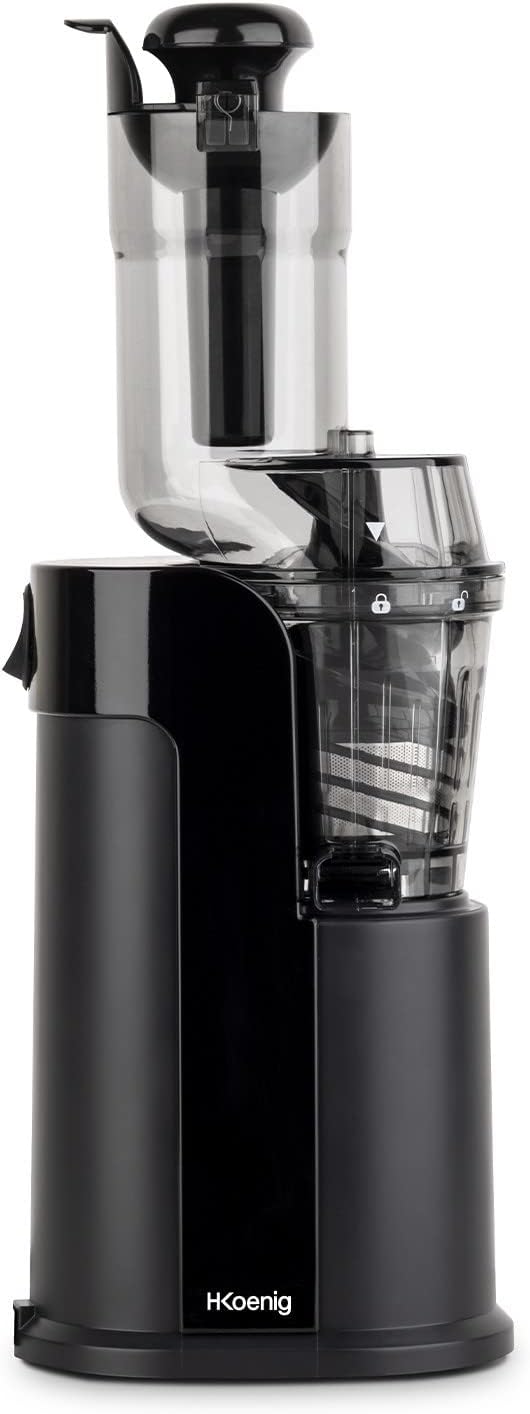 H.Koenig GSX12 Vertical Juice Extractor Stainless Steel Black, Fruit and Vegetable Juice, BPA Free, 82 mm Wide Mouth, Soft Pressure, 1 Litre, 400 W