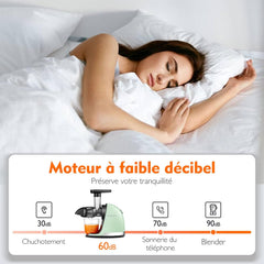 AMZCHEF Extracteur Jus - Extracteur de Jus de Fruits et Légumes - Presses-agrumes à Froid sans BPA avec 2 Tasses et Brosse - Fonction de Mastication Inversée pour Éviter les Blocages - Argent