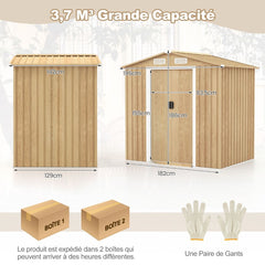 Abri de Jardin 2.3㎡ en Acier Galvanisé Anti-UV 196x142x186cm Cabane de Jardin Exterieur 3.7m³ avec Porte Coulissante Rampe Naturel