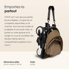 Poussette BABYZEN YOYO2 6+ (Cadre noir + pack couleur Aqua) - Comprend un harnais, un dossier, des arceaux de capote, une bandoulière, un coussin d’assise, et une capote assortie
