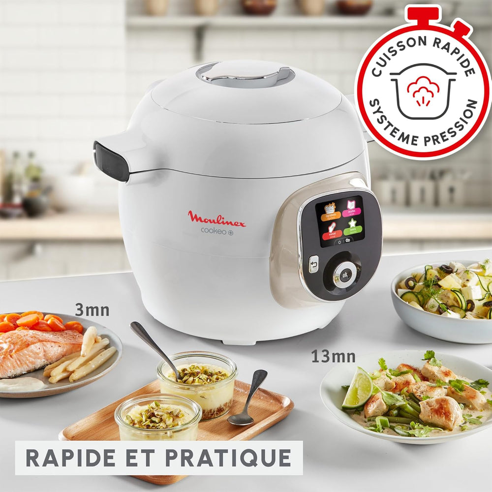 Moulinex, Cookeo Multicuiseur intelligent 6L, 150 recettes intégrées, Cuisson sans surveillance, Ecran intuitif, Guide de cuisson, Application MyMoulinex, 1600W, Blanc, 15 ans réparabilité