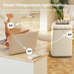 COMFEE' Climatiseur Mobile 9000 BTU/h 2,6kW, 3-EN-1 Refroidisseur Déshumidificateur Ventilateur, Fonction Follow me, Minuterie, Mode nuit, Pour salon et maison de 33㎡/88m³, MPPH-09CRN7, R290