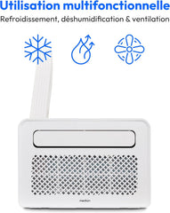 MEDION Smart Climatiseur Split P502 (5000 BTU, 3-en-1, Refroidir, Déshumidification, Ventilation, pour caravane, camping-car, kit de joint de fenêtre, mode sommeil, contrôle Wifi, Écran, MD 37735)