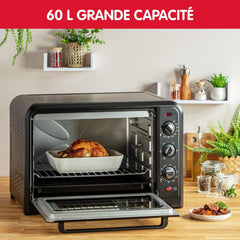 Moulinex Four électrique 39 L, 7 modes de cuisson, Chaleur tournante, Thermostat réglable jusqu’à 240° C, Tournebroche, Minuteur 120 min, Grille réversible, Optimo noir OX485810