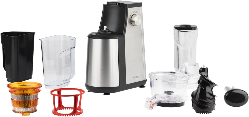 H.Koenig GSX12 Vertical Juice Extractor Stainless Steel Black, Fruit and Vegetable Juice, BPA Free, 82 mm Wide Mouth, Soft Pressure, 1 Litre, 400 W