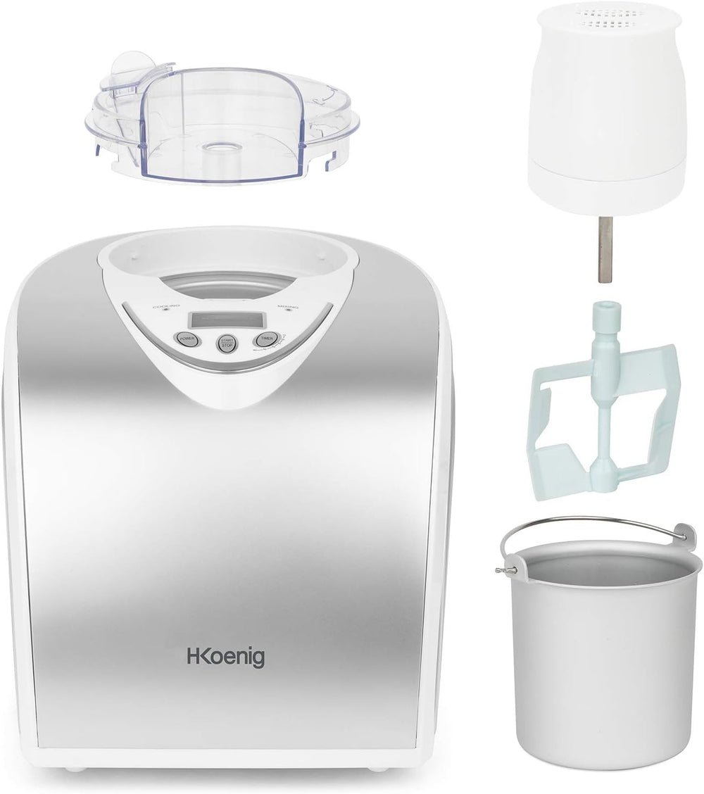 H.Koenig Professional Ice Cream Maker HF320, Electric Ice Maker 2L, 180 W, Refrigerant & Cold Maintenance - Sorbet and Ice Cream
