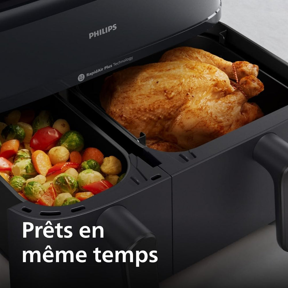 Philips Air Fryer 3000 Series Double Basket - Healthy, Fast and Versatile Cooking, 9 Litre Capacity, Touch Screen, Two Drawer Design (NA350/00)