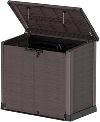 Duramax StoreAway 1200L Plastic Garden Shed/ Flat Lid, Outdoor Storage Shed, Wheelie Bin Hideaways, Wheelie bin box, Durable Construction, Ideal for Bikes, BBQs & 2x 240L Bins, 145x85x125 cm, Brown