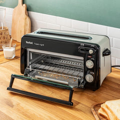 Tefal 2-in-1 Toaster & Mini Oven, Stainless Steel, Long Toaster Slot with Lid, 6 Levels of Browning, Grill Temperature up to 210°C, Toast N Grill TL600810